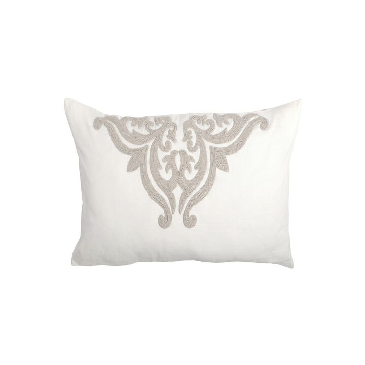 Lenz 26 Inch Cotton Standard Pillow Sham, Hand Stitched Embroidery, Ivory-Benzara