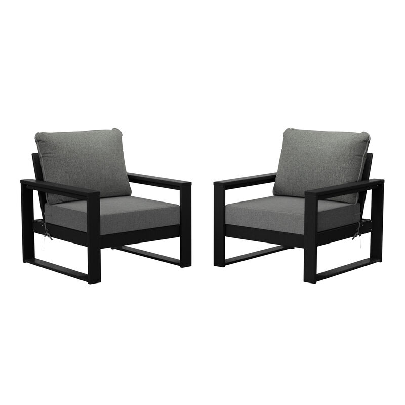WestinTrends Outdoor Modern HDPE Patio Club Chair with Waterproof Deep Seat Cushions (Set of 2)