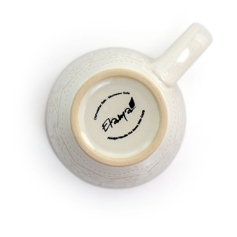 Elama Contessa 16 Piece Embossed Scalloped Stoneware Dinnerware Set in Ivory