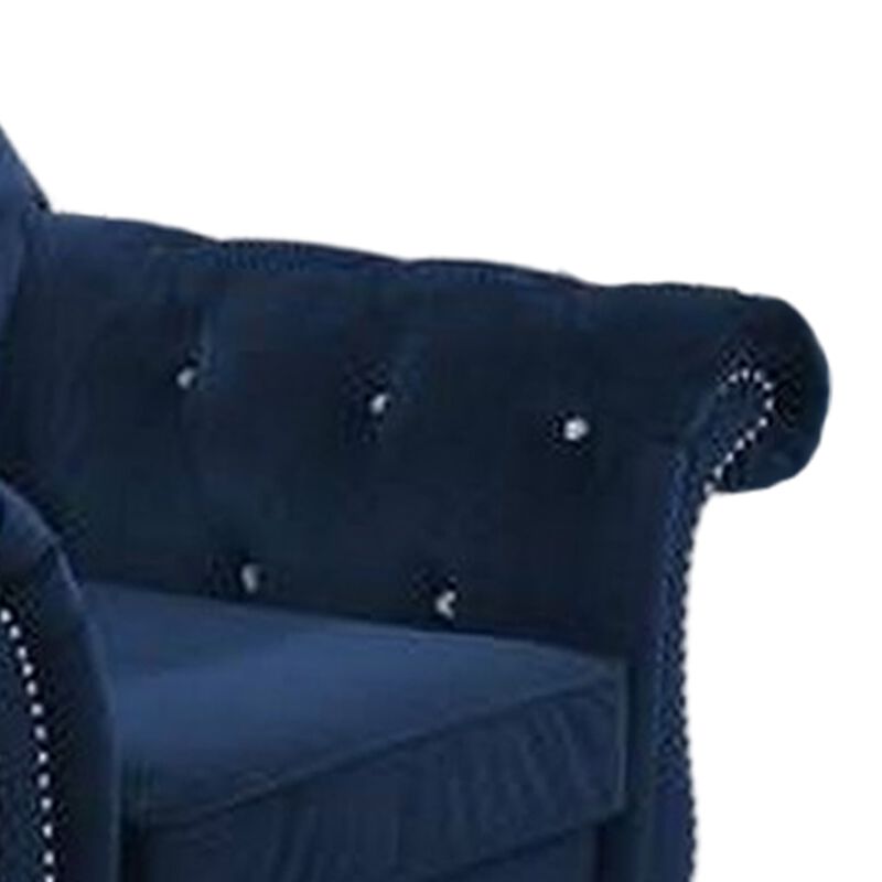 Rima 51 Inch Classic Accent Chair, Velvet Upholstery, Rolled Arms, Indigo-Benzara image number 3