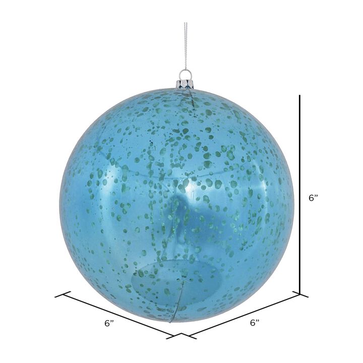 Vickerman 6" Christmas Ornament Ball, Turquiose Shiny Mercury Finish, Shatterproof Plastic, Holiday Christmas Tree Decoration, 4 Pack