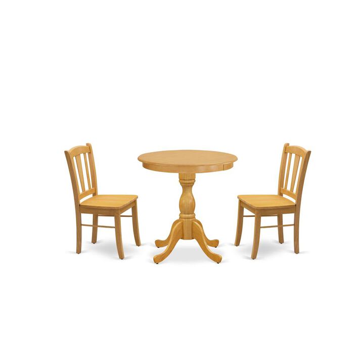East West Furniture - ESDL3-OAK-W - 3-Pc Dining Room Table Set - 2 Kitchen Dining Chairs and 1 Kitchen Table (Oak Finish)