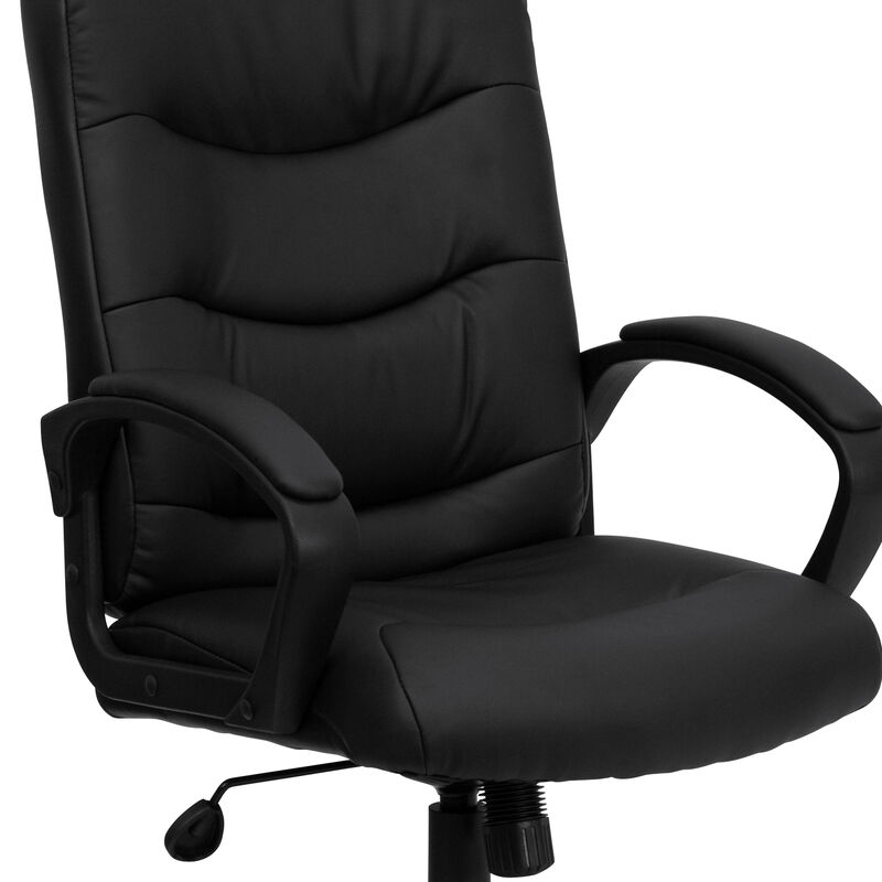 Chelsea Mid-Back Black LeatherSoft Executive Swivel Office Chair with Three Line Horizontal Stitch Back and Arms image number 8