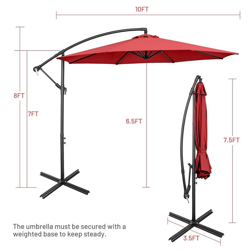 Mondawe 10 Feet Offset Umbrella with 8 Ribs Cantilever and Cross Base