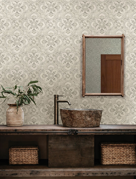 Marjoram Light Grey Floral Tile Wallpaper (Set of 2)