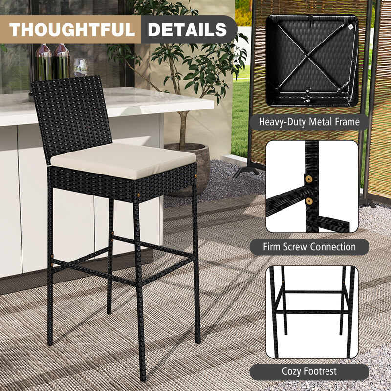Set of 2 Wicker Barstools with Ergonomic Backrest for Patio or Balcony