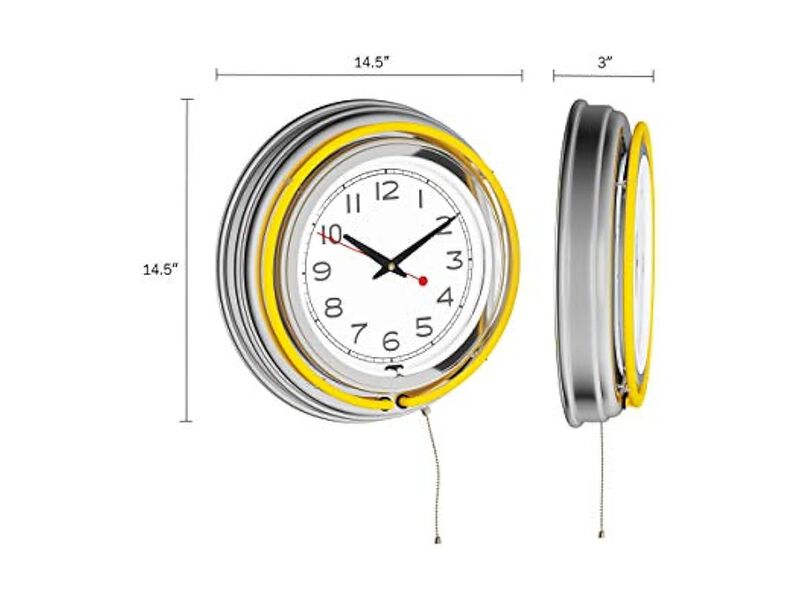 Lavish Neon Double Light Ring Dual Wall Clock Yellow Retro Game Room Decor image number 2