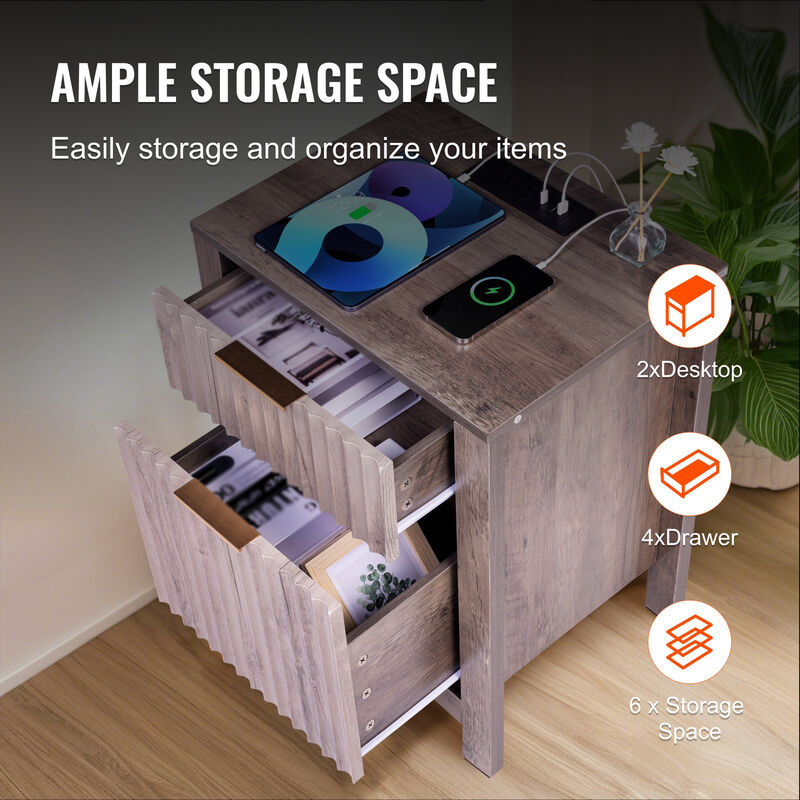 3 Tiers End Table with Storage Cabinet and 2 Drawers Ideal for Living Room