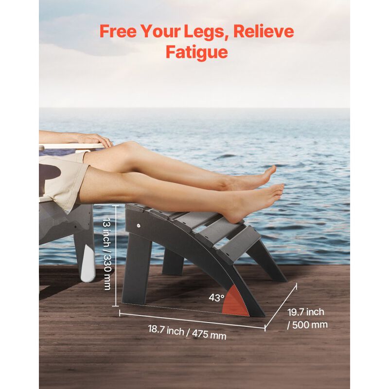HDPE Folding Adirondack Ottoman Weather Resistant Foot Rest for Outdoor Chairs-Black image number 2