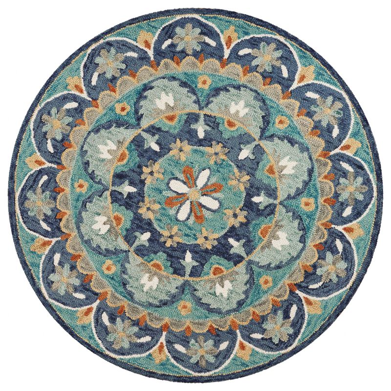 6 Round Blue Floral Mandala Area Rug