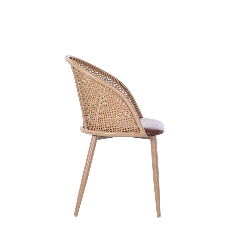 Bauhaus Rattan Accent Chair With Pu Leather Seat &ndash; Modern Metal Frame Side Chair 2PC Set image number 3