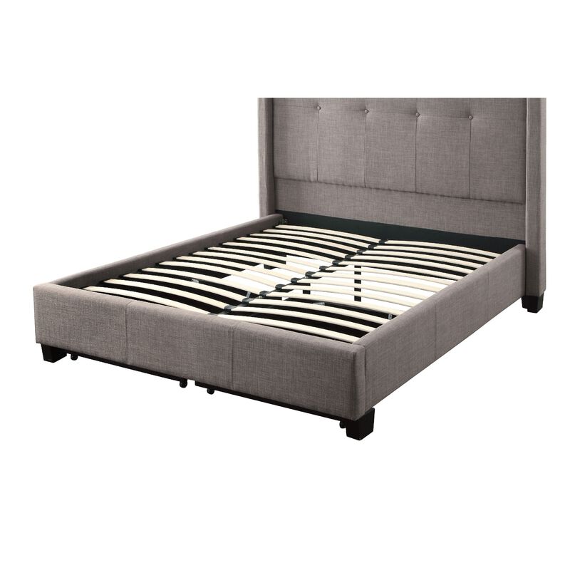 Adams Low Profile King Bed, Tufted Linen, Wide Storage, Gray