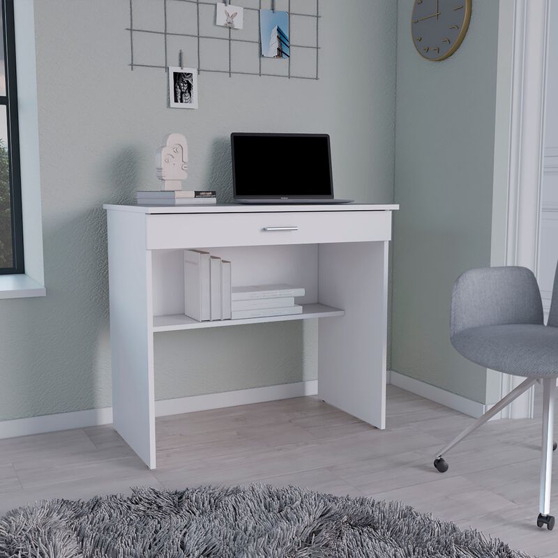 DEPOT E-SHOP Montana Storage Desk, Spacious Stylish with Drawer and Shelf, White