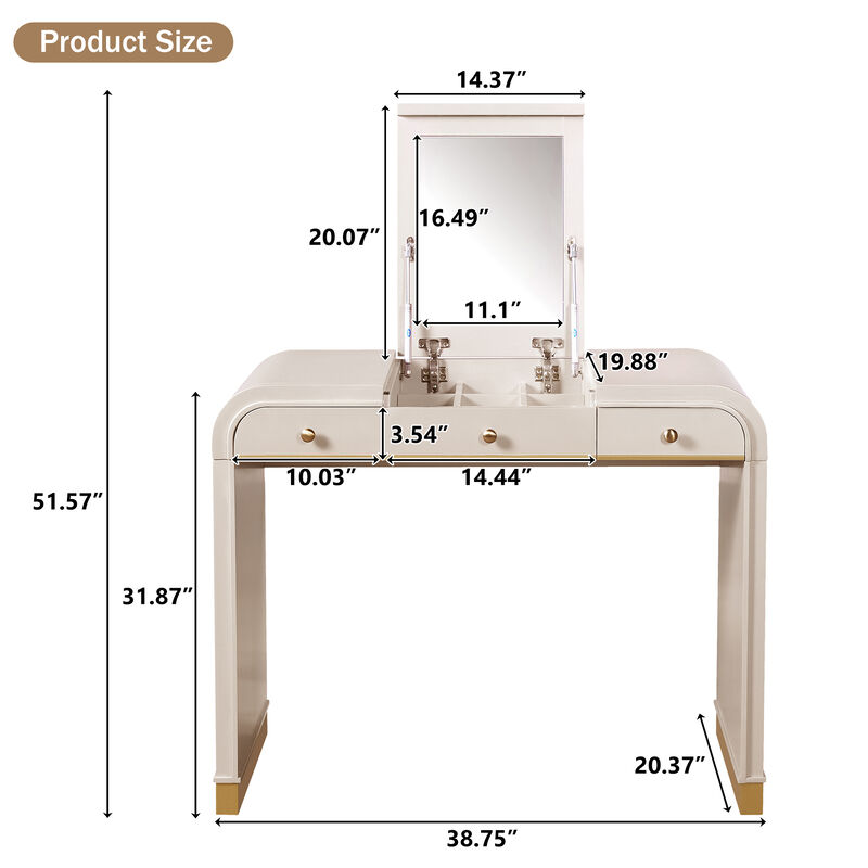 Merax Retro Vanity Desk with Flip Mirror & Hidden Compartment, 2 Drawers, Gold Accents image number 5