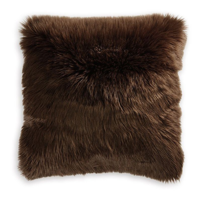 Throw Pillow Set of 4, 20 Inch, Faux Fur Polyester, Plush Textured Brown - Benzara