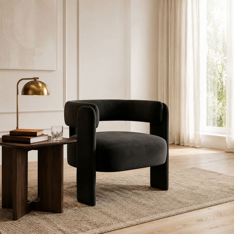 GOODSILO Mid-Century Modern Velvet Accent Chair Comfy Upholstered Single Sofa Armchair for Living Room, Bedroom, Office, and Reading image number 3