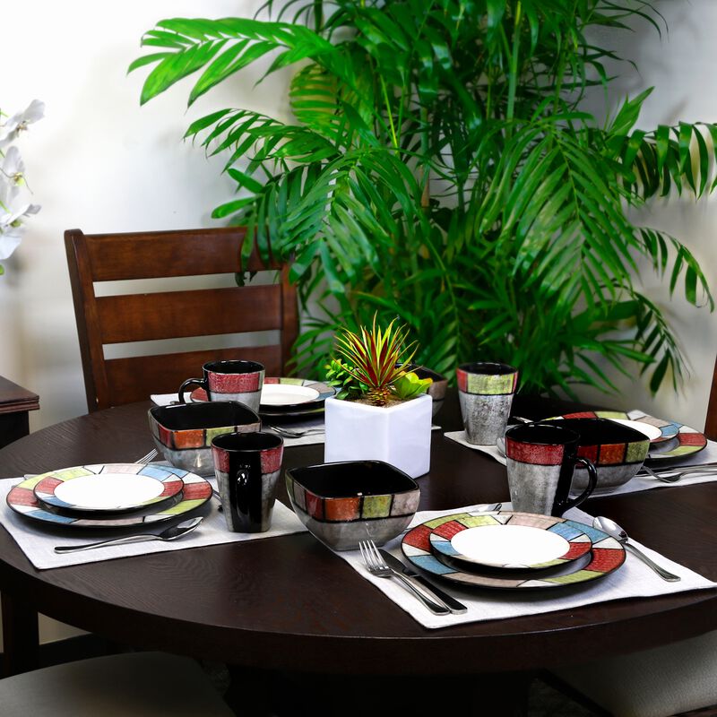 Elama Country Cottage 16 Piece Stoneware Dinnerware Set