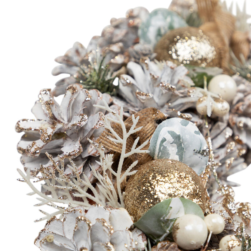 Green Pine and Burlap Bows Artificial Glitter Christmas Wreath  13.75-Inch  Unlit image number 4