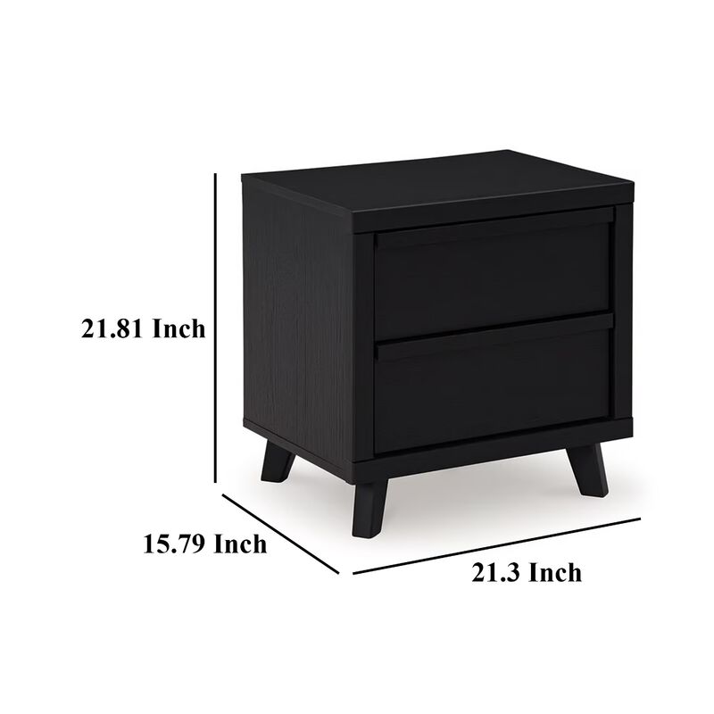 Danzi Nightstand, 2 Storage Drawers, 22 Inch, Modern Black Laminate