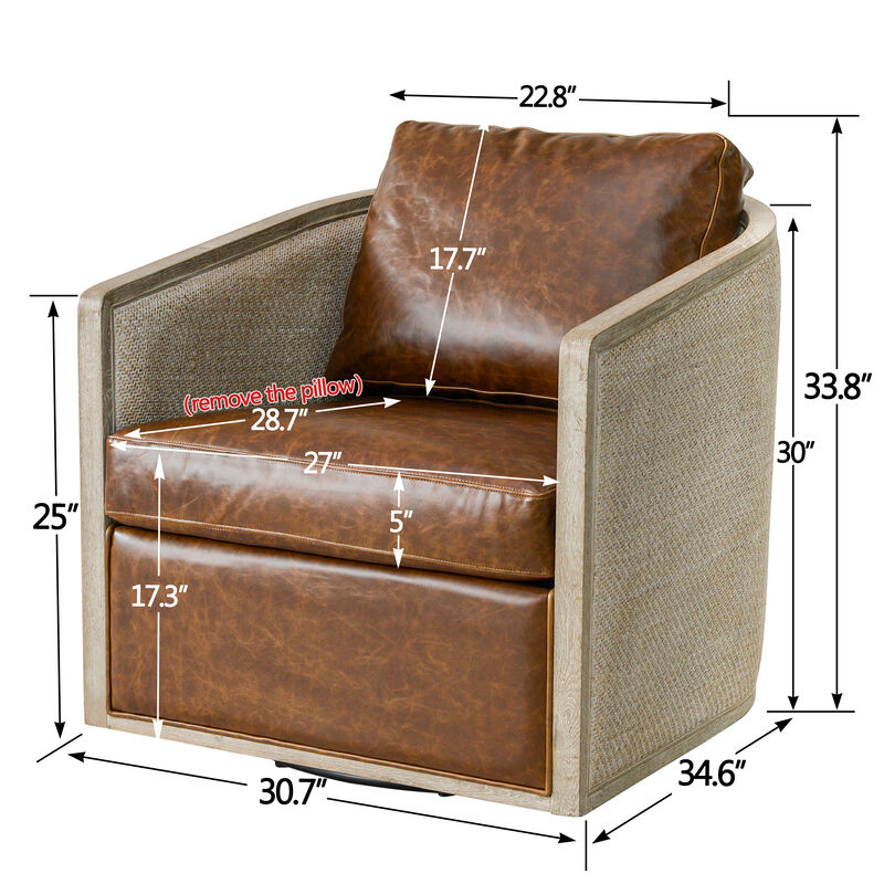 Claude Genuine Leather Swivel Cane Chair image number 2