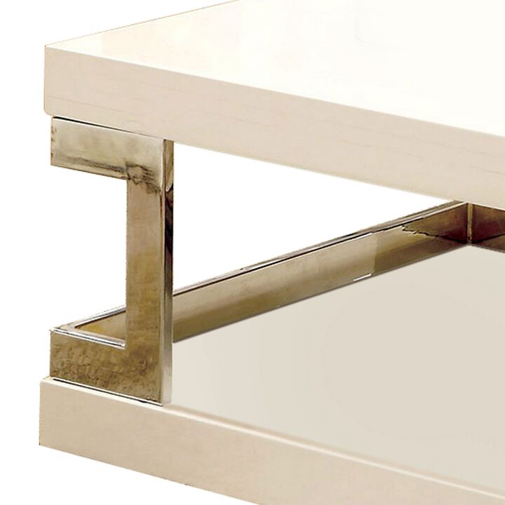 Contemporary Coffee Table with Chrome Frame Accents, Silver and White-Benzara