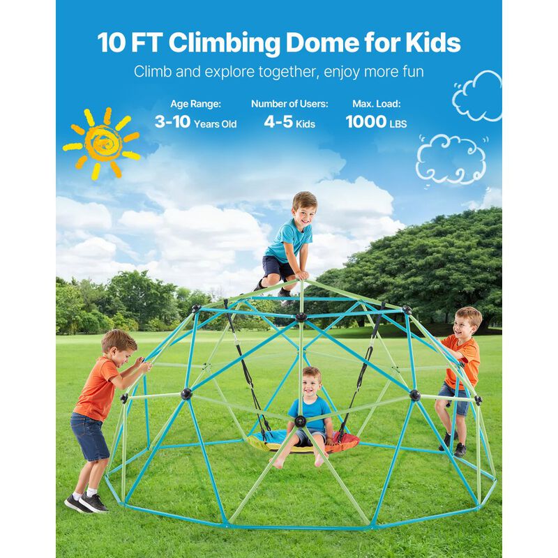 Geometric Climbing Dome with Swing Seat, Outdoor Playground Equipment for Kids Backyard-Multi Color image number 6