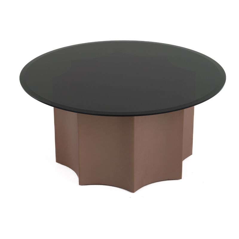 Cid Ingo Coffee Table, 32 Inch Black Mirrored Glass Top, Wine Red Base - Benzara image number 0