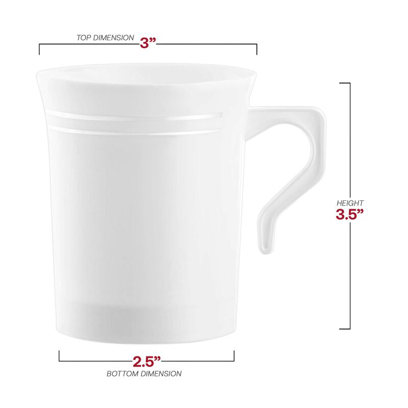 8 oz. White with Silver Edge Rim Round Plastic Coffee Mugs (120 Mugs) image number 3