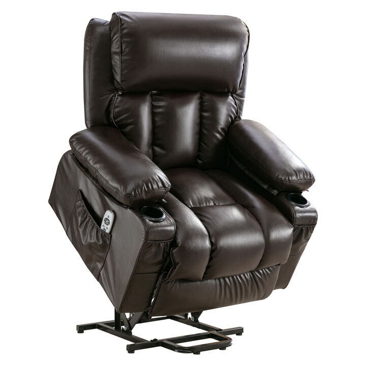 Power Lift Recliner Chair Recliners for Elderly with Heat and Massage Recliner Chair for Living Room with Infinite Position and Side Pocket, USB Charge Port.BROWN