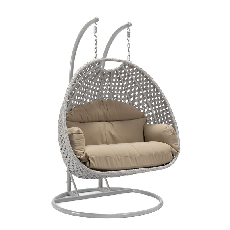 LeisureMod Mendoza Moder Wicker Hanging 2 person Egg Swing Chair Removable Cushion image number 0