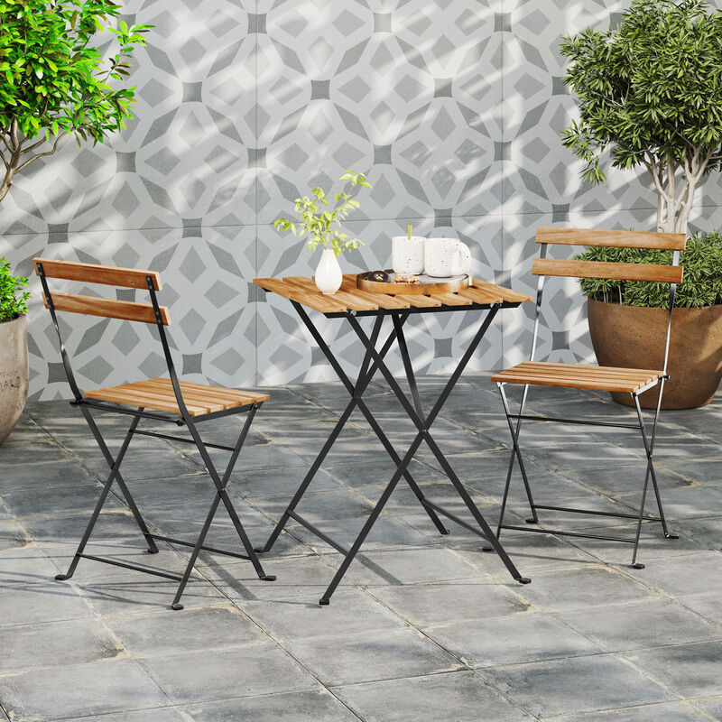 Acacia Wood 3-Piece Patio Set with Slatted Table and Chairs