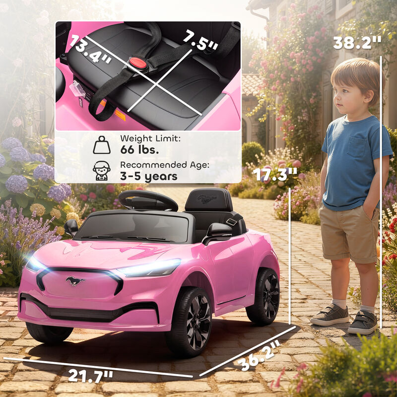 BreeBe 12V Kids Ride On Car, Licensed Ford Mustang Mach-E Electric Car with Remote Control, LED Light, Music image number 2