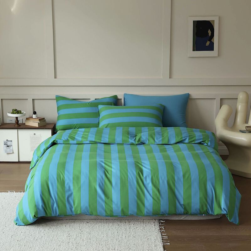 Queen Size Terra Stripe Cotton Duvet Cover Set of 4 image number 1