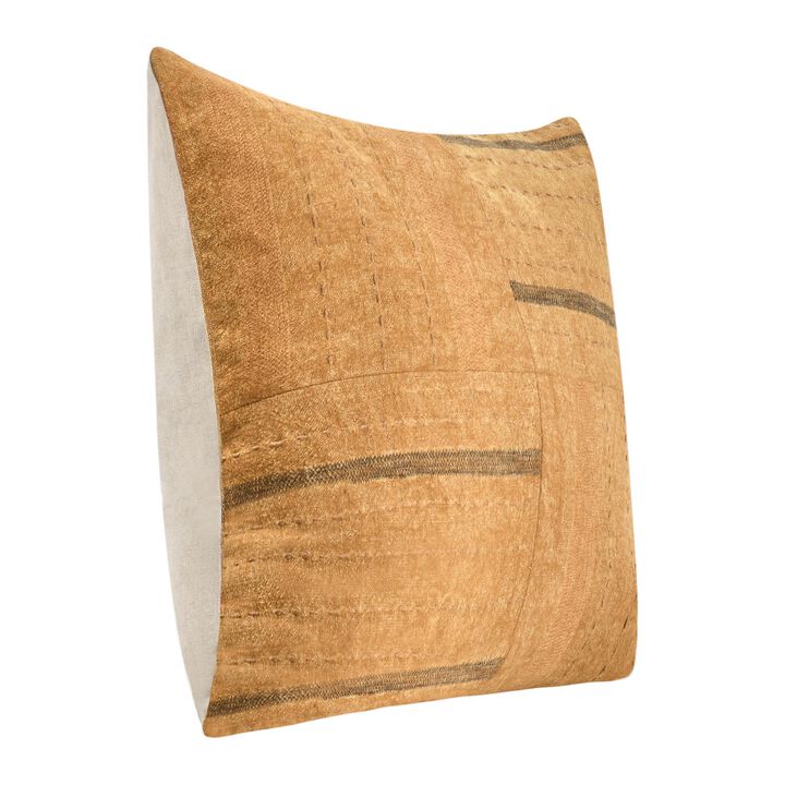 Rijo Throw Pillow, Square 22 Inch Hand Embroidery, Brown Flax Linen - Benzara