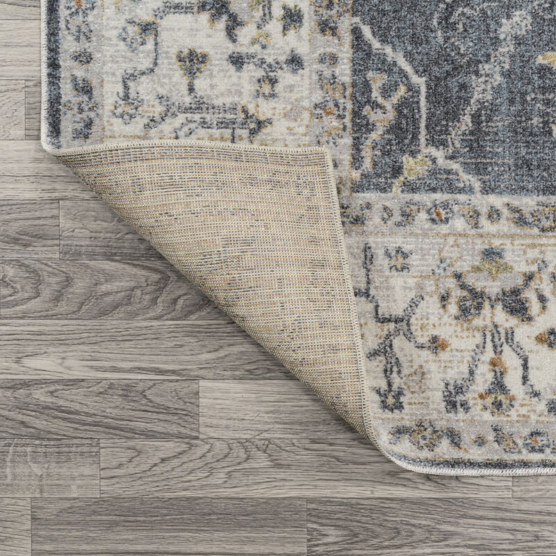 Brandy Rustic Border Low-Pile Machine-Washable Dark Gray/Cream 3 ft. x 5 ft. Area Rug