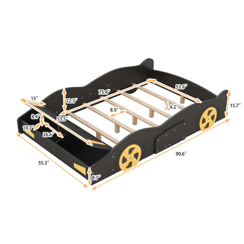 Merax Race Car-Shaped Platform Bed with Wheels and Storage