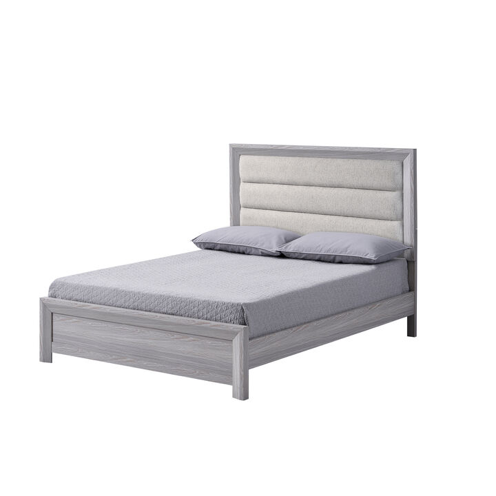 Laide King Bed with Channel Tufted Upholstered Headboard, Driftwood Gray