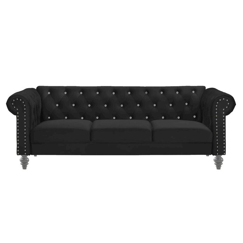 Black Velvet Sofa with Rolled Arms &ndash; Elegant Velvet Couch for Living Room image number 3