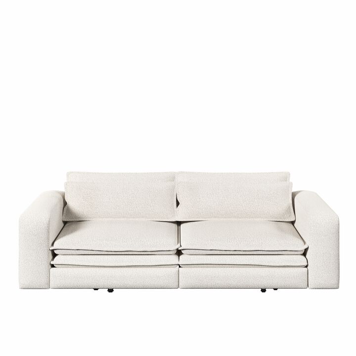 Whisen 93" King Size Sleeper Sofa, 3-Seat Teddy Fabric Convertible Couch with 2 Lumbar Pillows
