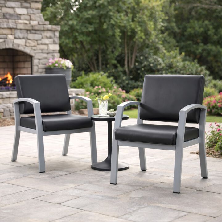 Reception Chair, Brushed Nickel Aluminum, Black Antimicrobial Vinyl