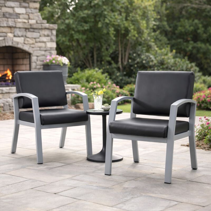 Reception Chair, Brushed Nickel Aluminum, Black Antimicrobial Vinyl image number 1