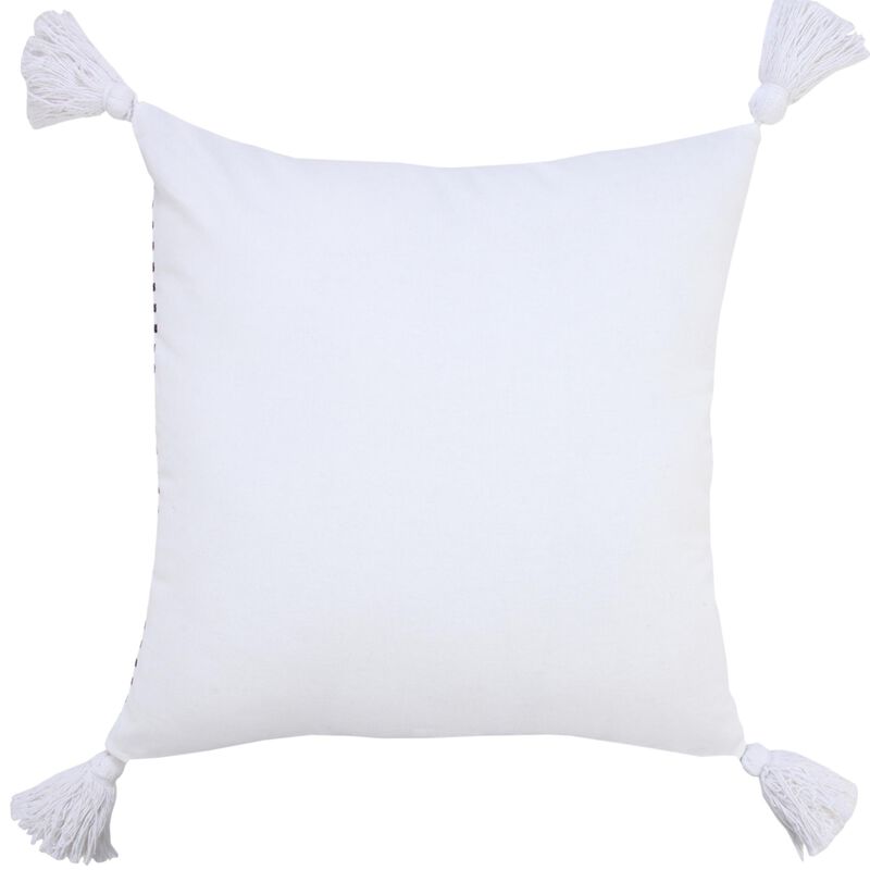 HomeRoots 20" Black And White Striped Cotton Throw Pillow Cover with Tassels image number 3