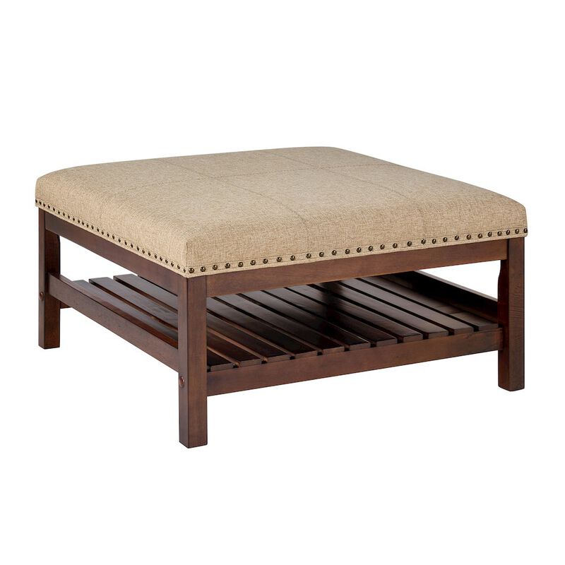 Convenience Concepts Designs4Comfort Silverton Coffee Table Cocktail Ottoman with Storage Shelf
