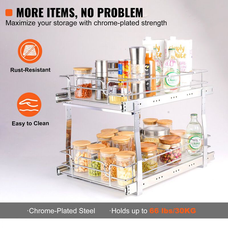 2 Tier Slide Out Cabinet Organizer Heavy Duty Steel Pantry Storage Rack image number 4