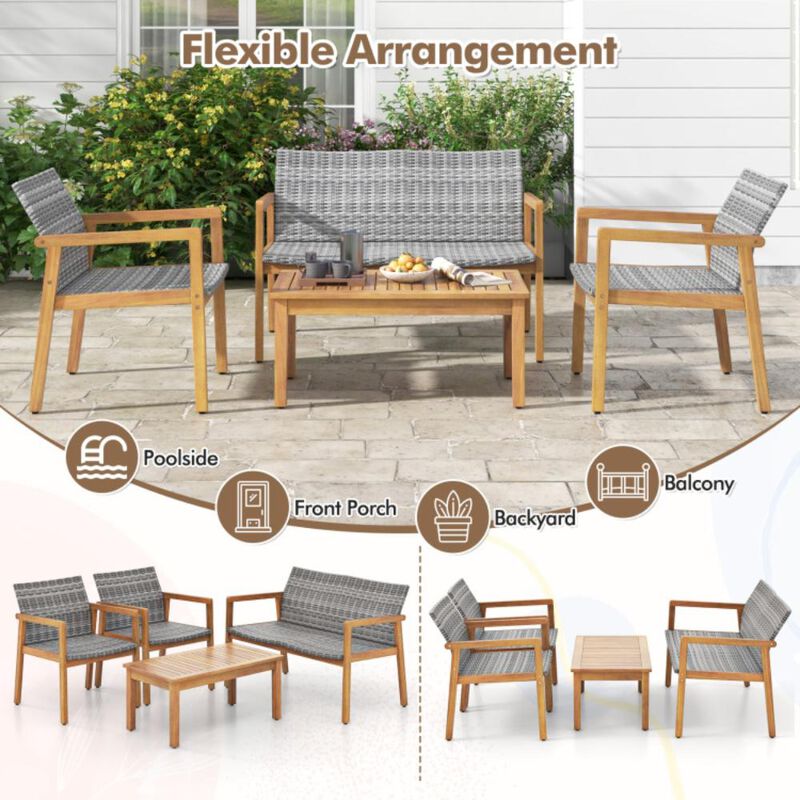 Hivvago 4-Piece Patio Furniture Set with Loveseat Single Chairs and Coffee Table