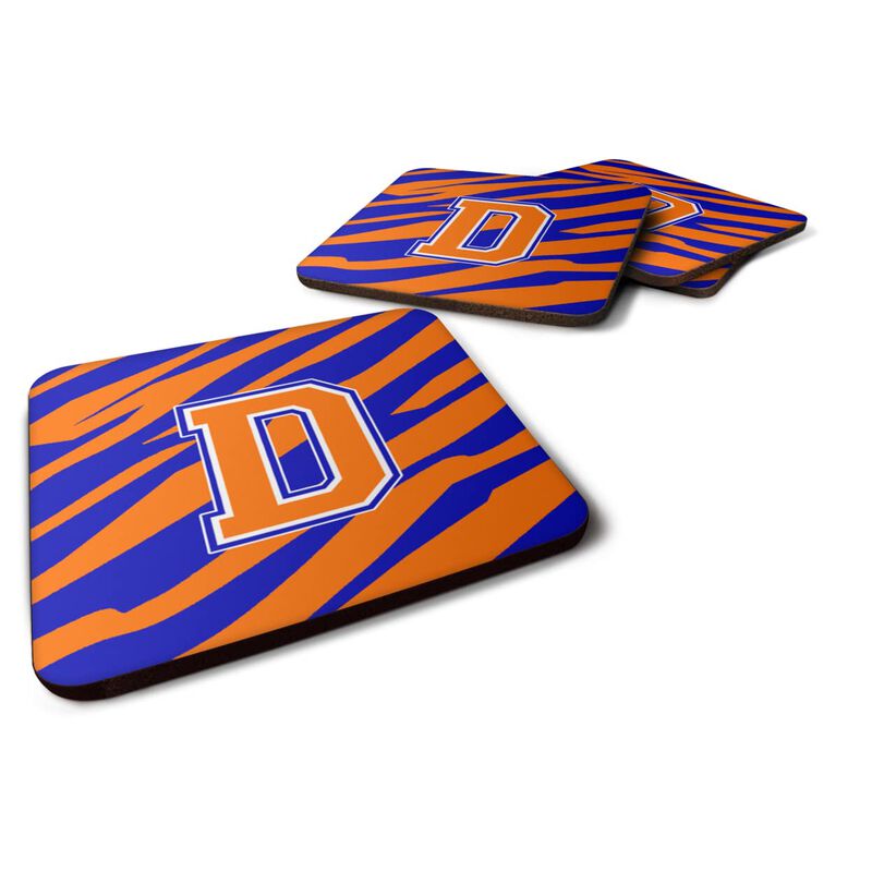Caroline's Treasures CJ1023-DFC Monogram-Tiger Stripe-Blue Orange Foam Coasters (Set of 4), Initial Letter D, 3.5 H x 3.5 W, Multicolor