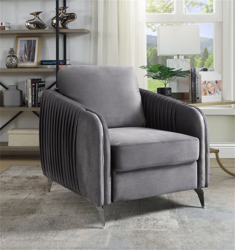 Velvet Modern Chic Accent Armchair in Gray image number 2