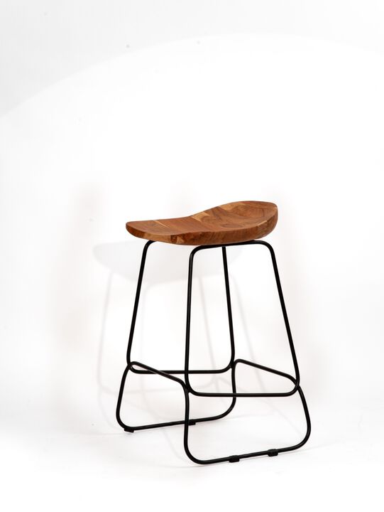 Handmade Eco-Friendly Vintage Acacia Wood & Iron Walnut Black Rectangle Chair 16"x16"x24" From BBH Homes