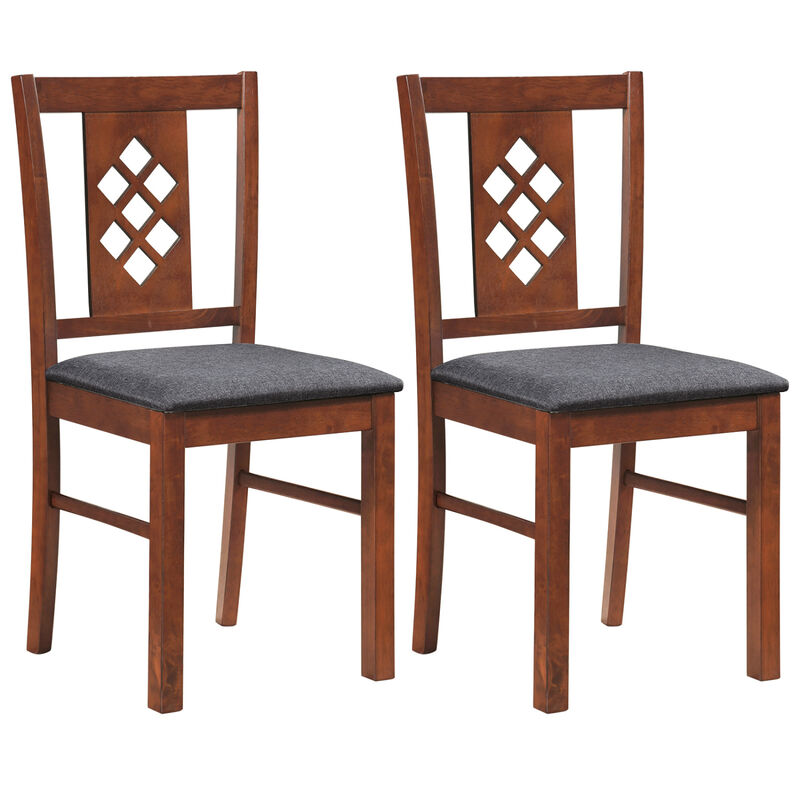 Comfortable Linen Style Dining Chairs Set of 2 Upholstered Kitchen Chairs with Wooden Legs-Cherry image number 0