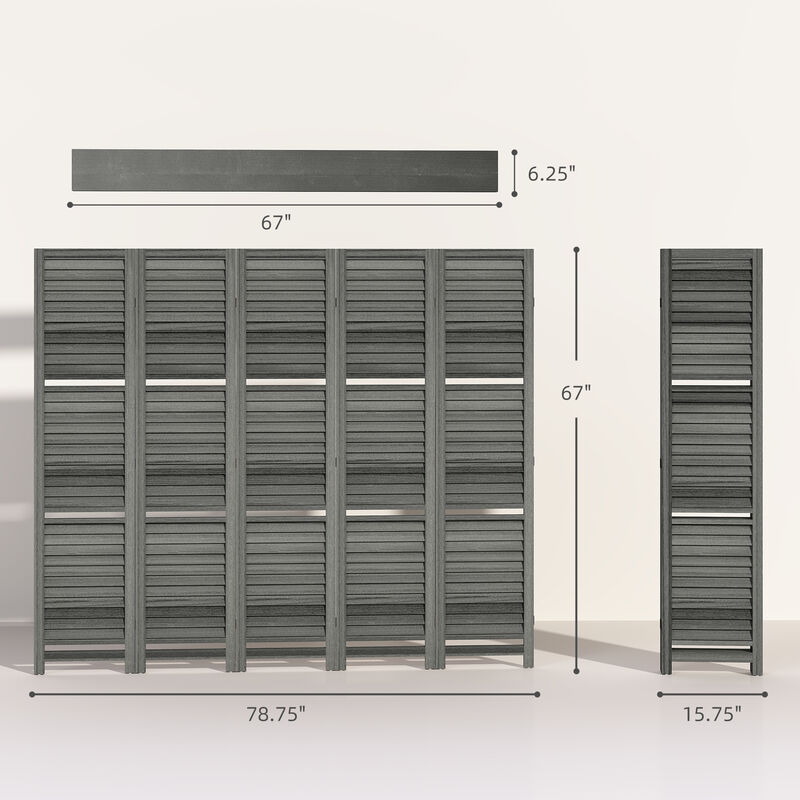 Hivvago 5-Panel Wood Room Divider with Shelves and Storage image number 2